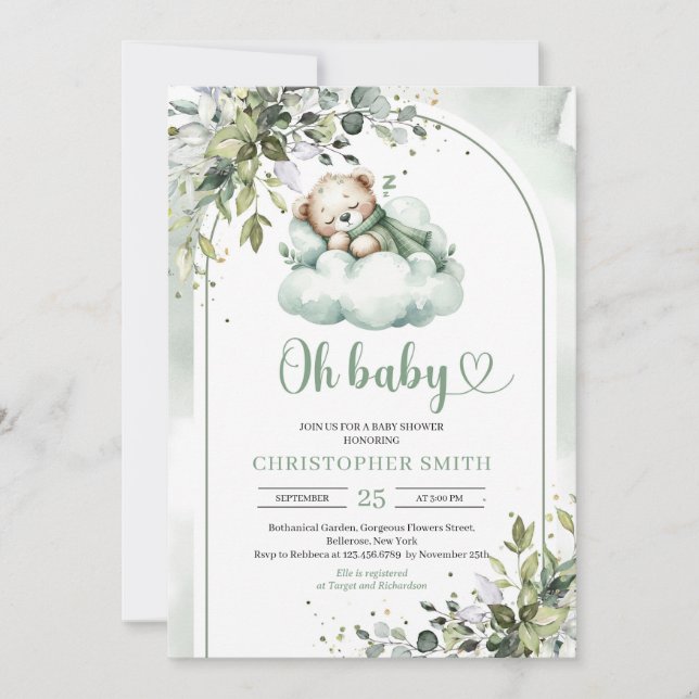 Invitación Género neutro en el Boho arch eucalyptus (Anverso)