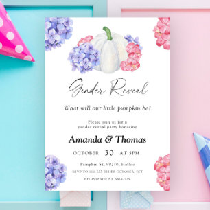Invitación Género revelan calabaza blanca y flores