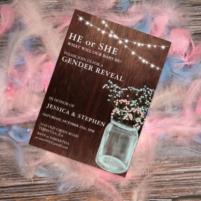 Invitación Género revelan madera de aliento de bebé azul rosa (Subido por el creador)