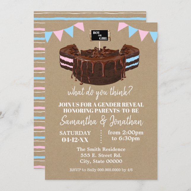 Invitación Género revelar Baby Shower azul o pastel rosa (Anverso / Reverso)