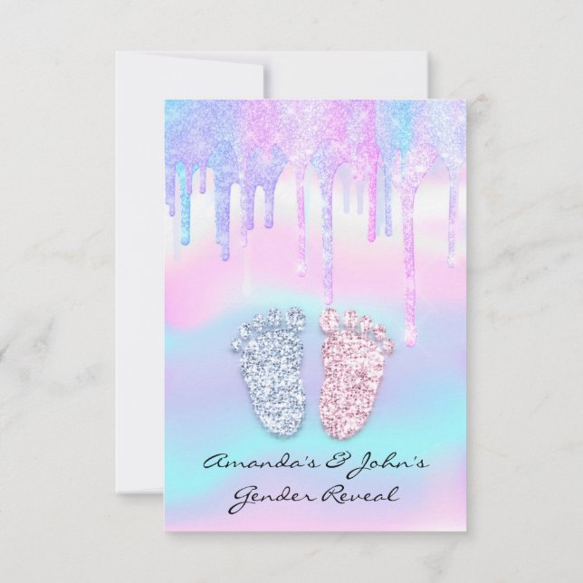 Invitación Género revelar Chica Baby Shower pies Unicornio (Reverso)