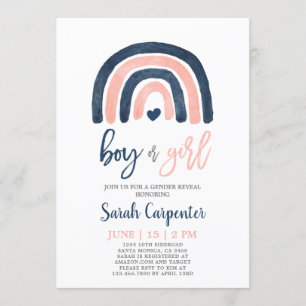 Invitación Género Revelar color arcoiris azul y ducha rosa
