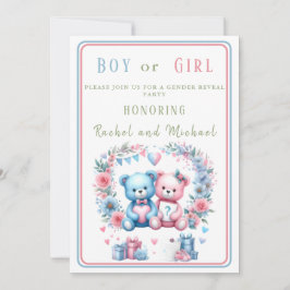 Invitación Género revelar ducha de bebé Teddy Bear rosa azul 