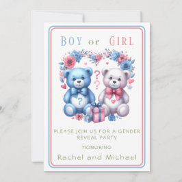 Invitación Género revelar ducha de bebé Teddy Oso rosa azul 4