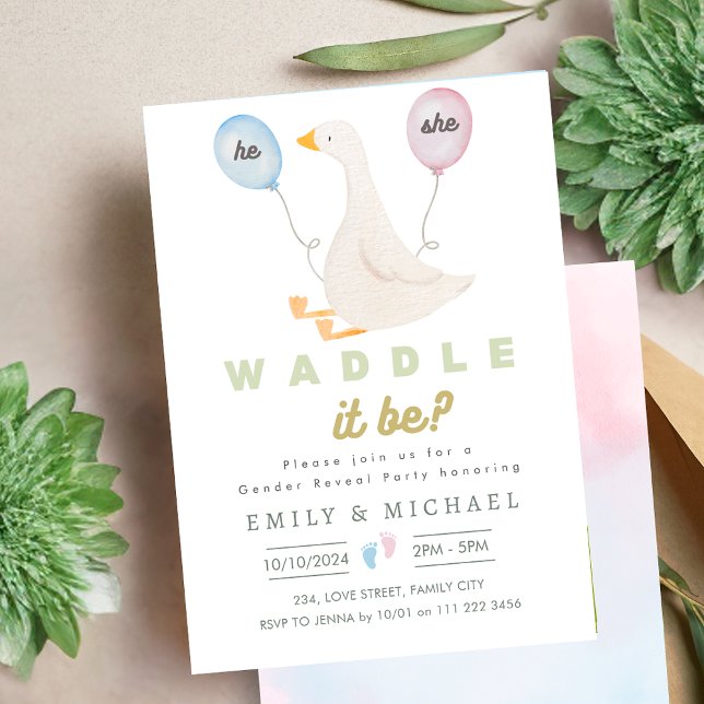 Invitación Género Revelar Embarazo Infantil Waddle It Be Goos (Gender Reveal Baby Pregnancy Waddle It Be Goose Invitation)