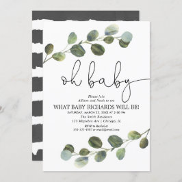 Invitación Género revelar eucalipto blanco negro simple