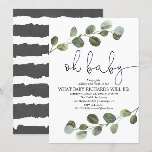 Invitación Género revelar eucalipto blanco negro simple