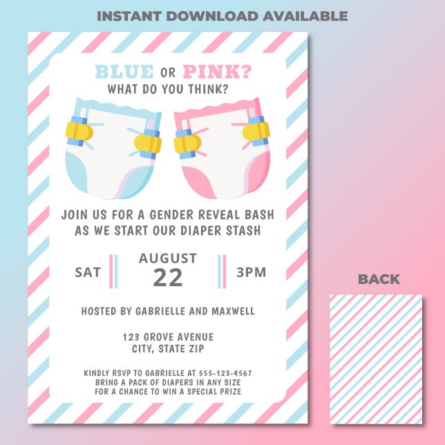 Invitación Género Revelar Fiesta de manchas de pañales azul o (Gender reveal diaper stash party invitation)