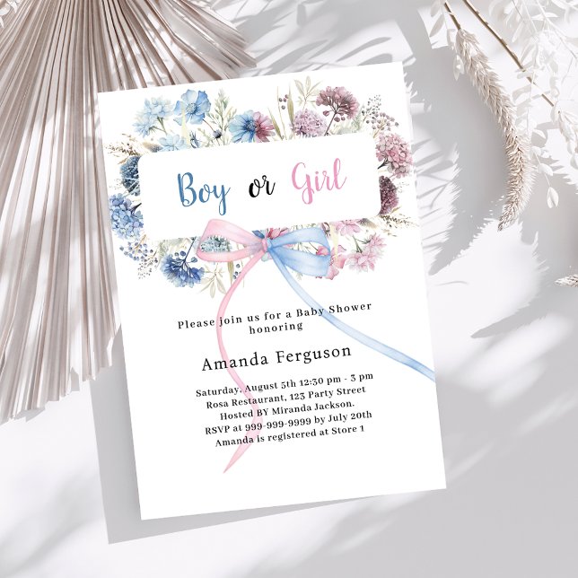 Invitación Género revelar fiestas flores rosadas azul proa ni (Subido por el creador)