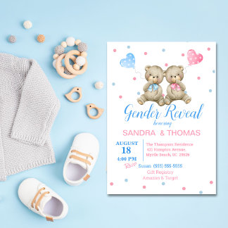 Invitación Género revelar osos azules rosados
