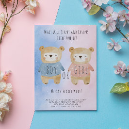 Invitación Género Revelar Osos fondo azul rosado estrellado