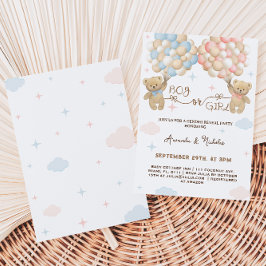 Invitación Género Revelar Pastel de oso Niña Rosa y Azul