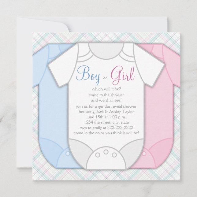 Invitación Género rosa y azul revelan Baby Shower (Anverso)