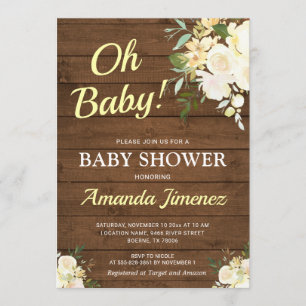 Invitación Género rústico Baby Shower elegante floral de