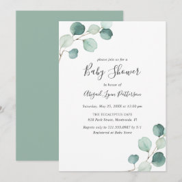Invitación Género Verde Neutral Eucalyptus Baby Shower