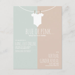 Invitación Género virtual en línea revela ropa azul rosado