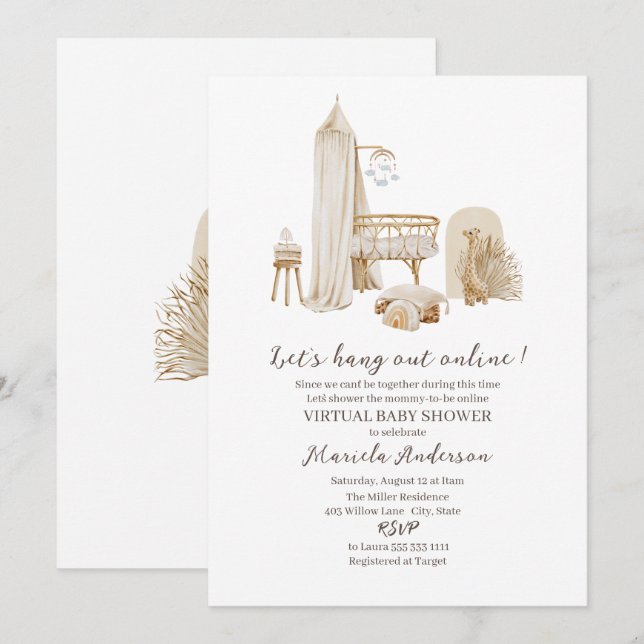 Invitación Género virtual Neutral Boho Nursery Mobile Baby Sh (Anverso / Reverso)