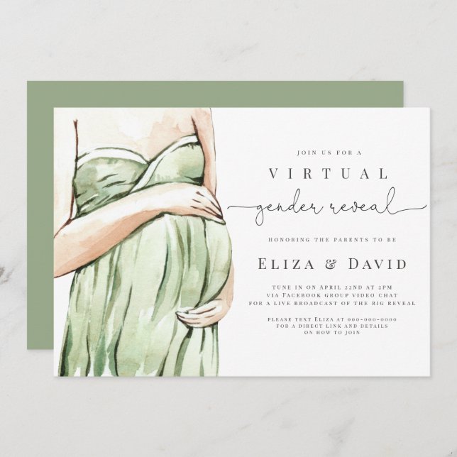 Invitación  Género virtual revela el boho verde sabio que él  (Anverso / Reverso)