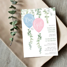 Invitación Género virtual revelar globo de eucalipto moderno