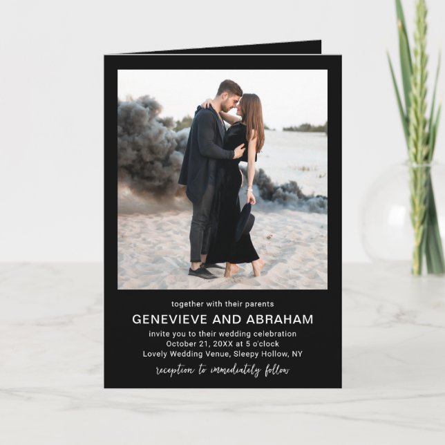 Invitación Genevieve Black Photo Modern Boda (Anverso)