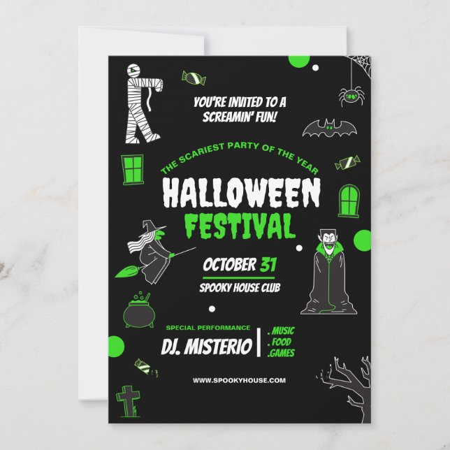 Invitación genial de Halloween, Noche de miedo de  (Anverso)