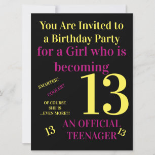 Invitación Genial, Tienes 13 Años Cumpleaños Oficial de una A