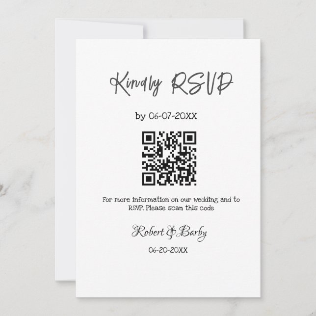 Invitación gentil boda RSVP escaneo código QR simple moderno (Anverso)