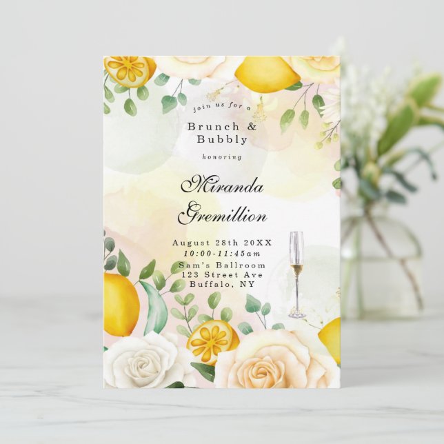 Invitación Gentil Rosas Amarillas Brunch y Bubbly (Anverso de pie)