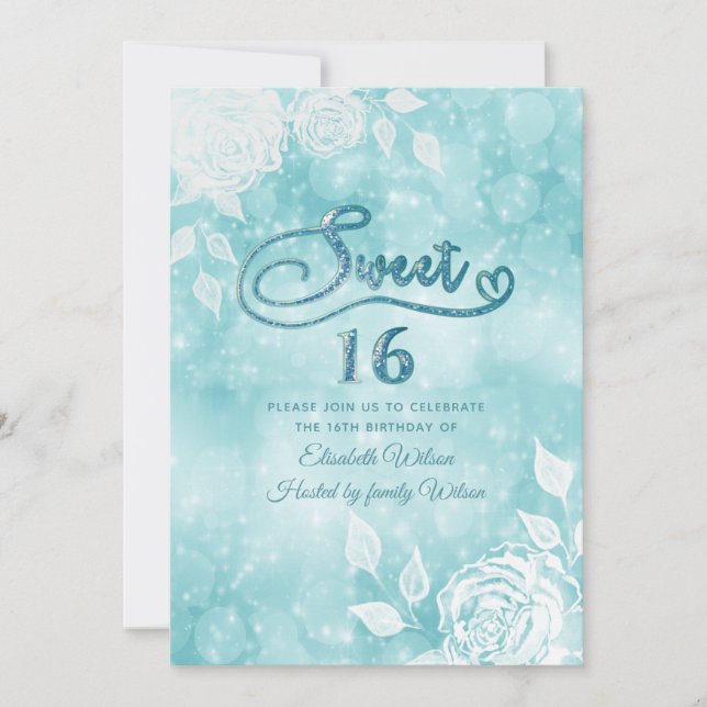 Invitación Gentil y elegante bokeh rosas blancas dulces dieci (Anverso)