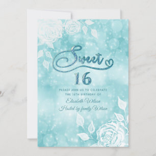 Invitación Gentil y elegante bokeh rosas blancas dulces dieci