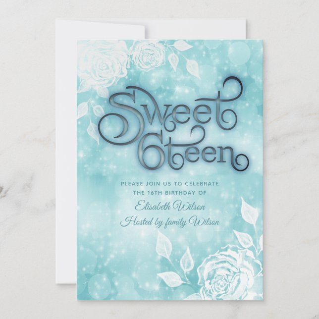 Invitación Gentil y elegante bokeh rosas blancas dulces dieci (Anverso)