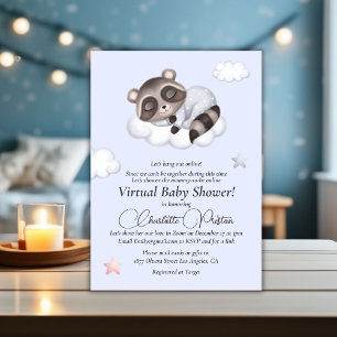 Invitación Gentle Baby Boy Raccoon Blue Baby Shower virtual
