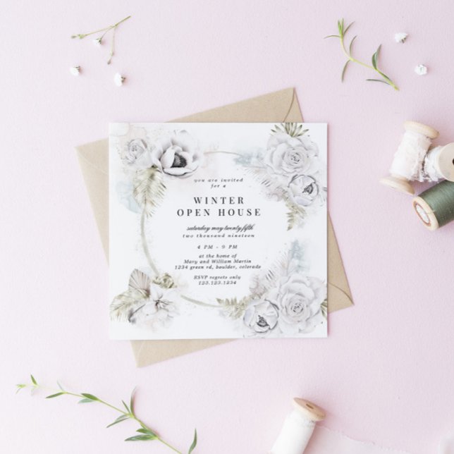 Invitación Gentle Florals Winter Open House Square (Subido por el creador)