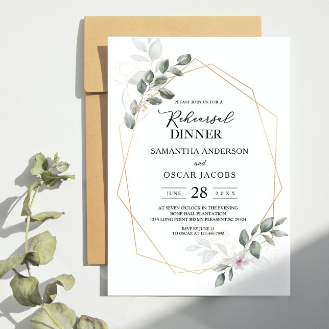 Invitación  Gentle Greenery Watercolor Leaf Frame & Flower (Subido por el creador)