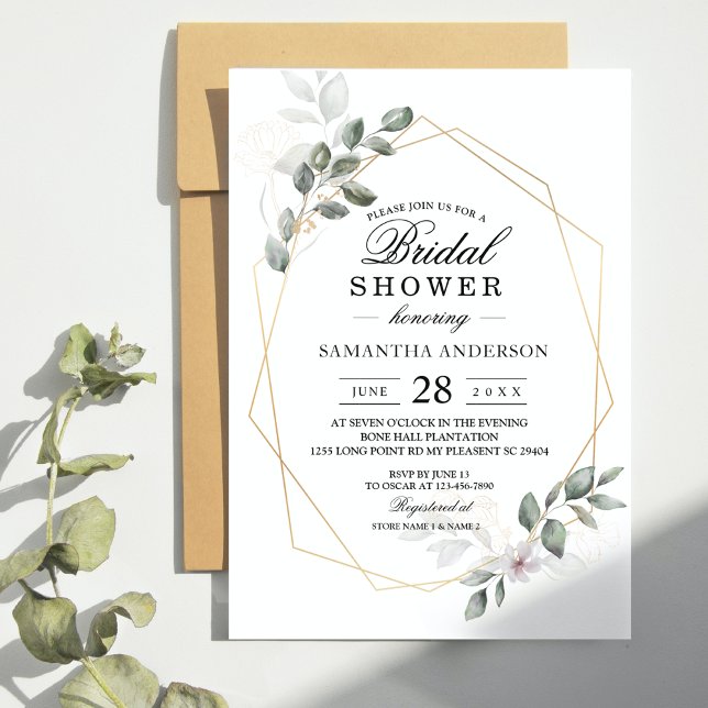 Invitación  Gentle Greenery Watercolor Leaf Frame & Flower (Subido por el creador)
