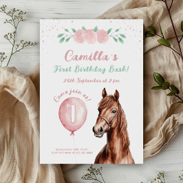 Invitación Gentle Horse Floral 1er cumpleaños