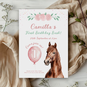 Invitación Gentle Horse Floral 1er cumpleaños