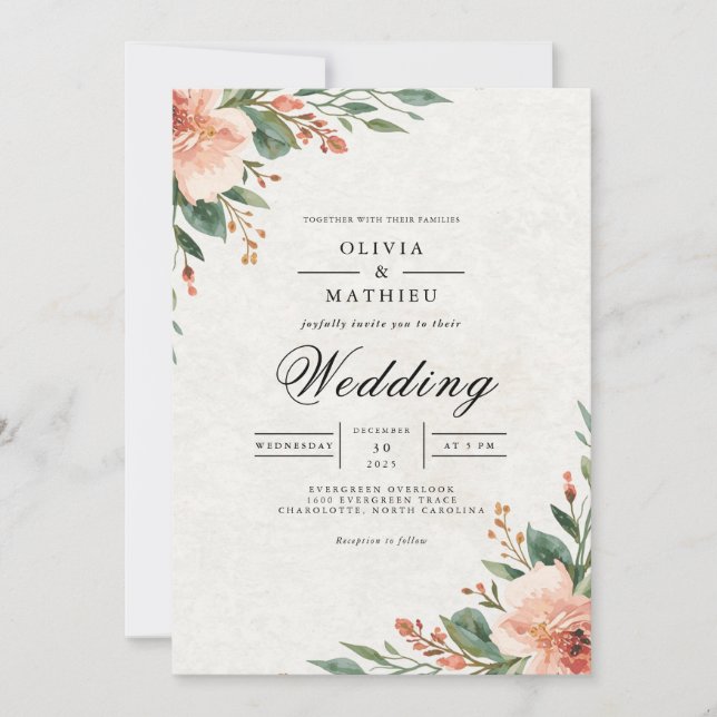 Invitación Gentle Peach Blossom Archway Boda (Anverso)