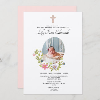 Invitación Gentle Pink Floral Baptism Invitation