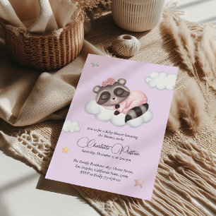 Invitación Gentle Raccoon Animal Chica Baby Shower