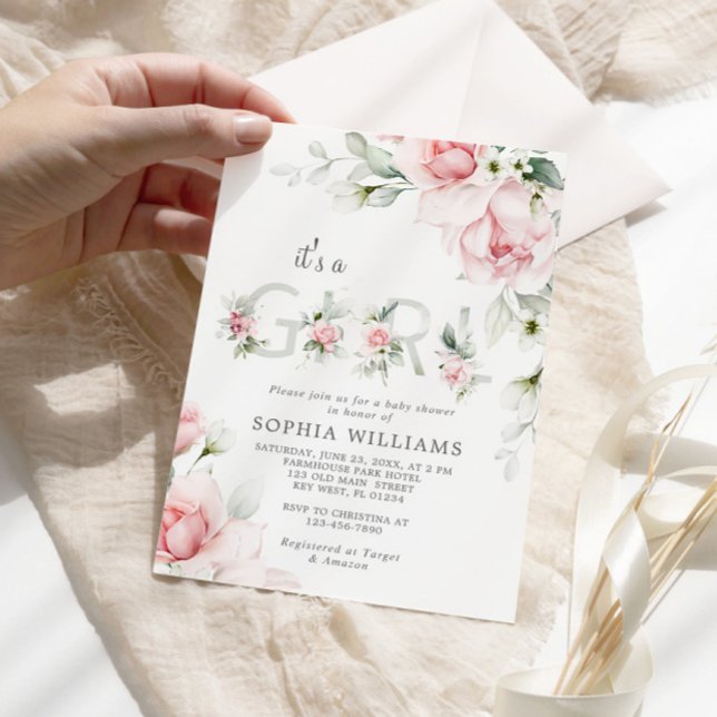 Invitación Gentle Rubor Pink Rose es un Baby Shower Chica (Subido por el creador)