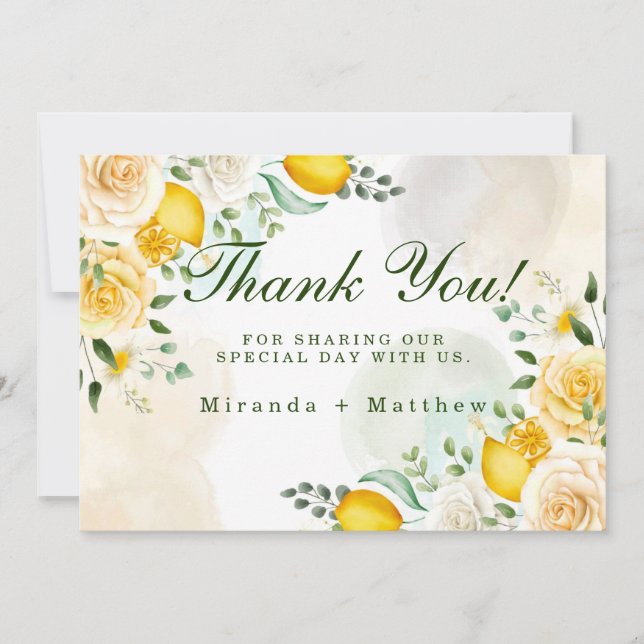 Invitación Gentle Yellow Roses Lemons Boda Gracias Cartas (Anverso)