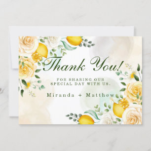 Invitación Gentle Yellow Roses Lemons Boda Gracias Cartas