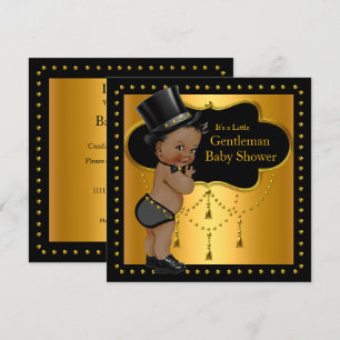 Invitación Gentleman Baby Shower Cute Boy Tophat Ethnic