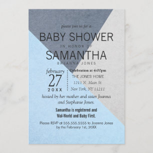 Invitación Geo azul y gris triángulos Baby Shower invita