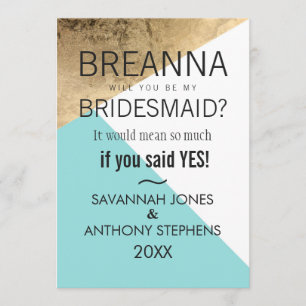 Invitación Geo blanco azul dorado Triángulos Bridesmaids invi