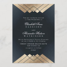Geo Dark Navy Gold Gatsby Calligraphy Boda