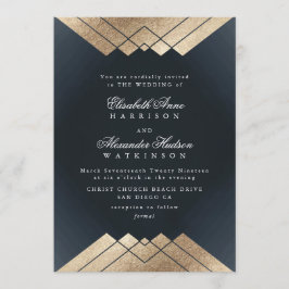 Invitación Geo Dark Navy Gold Gatsby Calligraphy Boda