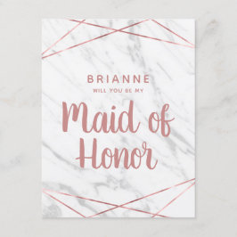 Invitación Geo de mármol blanco serás mi empleada de honor