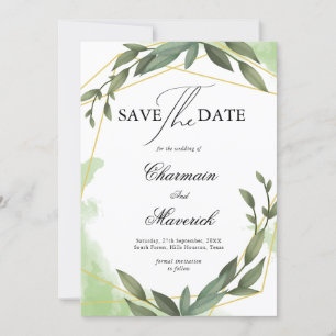 Invitación Geo Frame Greenery Leaf Eucalyptus Guardar la fech